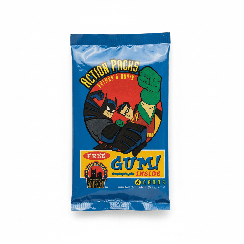 Batman & Robin Action Packs Vintage Sealed Trading Card Pack – 6 Cards + Gum - Grown Up Kids