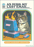 Book cover with a cat wearing glasses and using a computer, titled 'As Purr My Last Email...'.