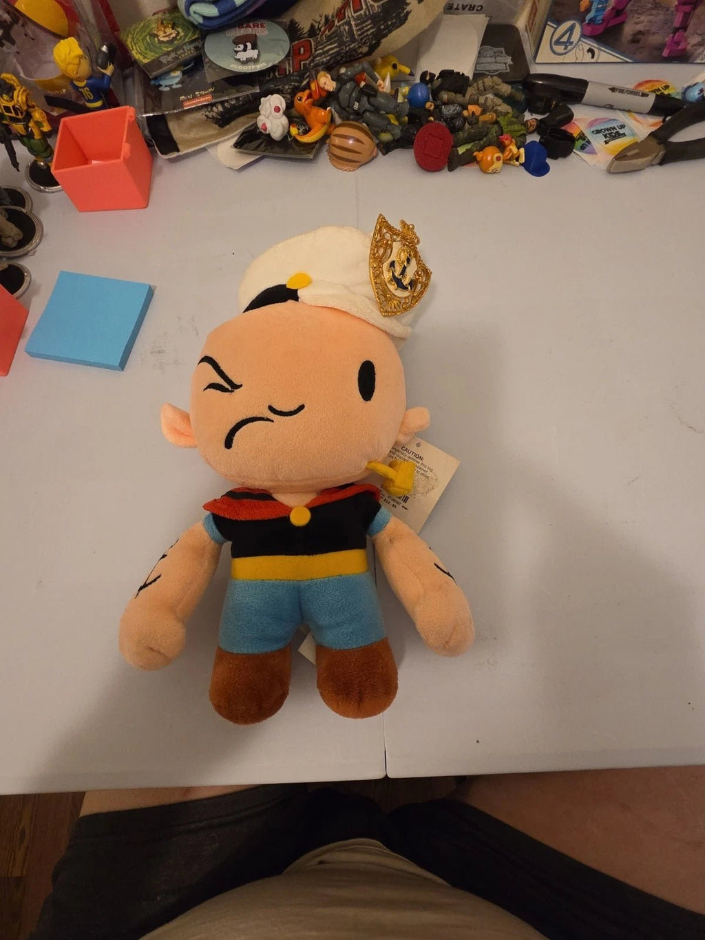 Custom Popeye Plush with Vintage CRAFT Nautical Shield Anchor Crown Brooch Pin - Grown Up Kids