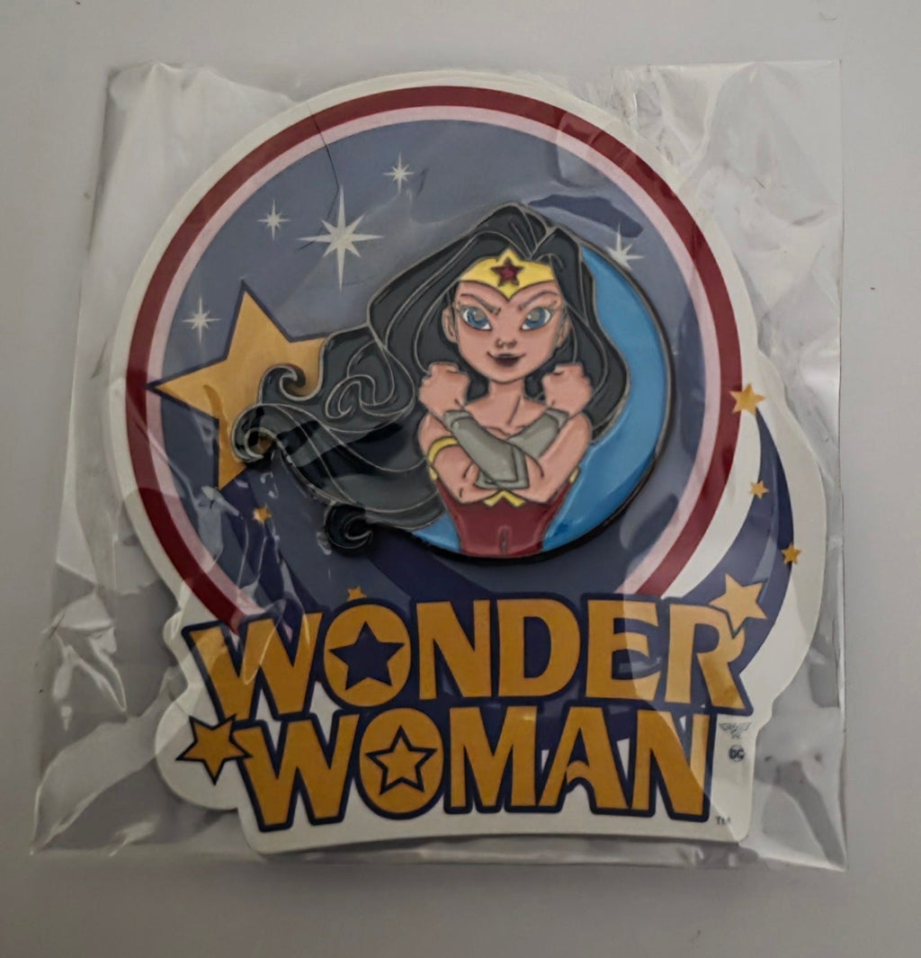 DC Comics Wonder Woman Enamel Pin and Sticker Set - Justice League New - Grown Up Kids