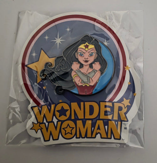 DC Comics Wonder Woman Enamel Pin and Sticker Set - Justice League New - Grown Up Kids