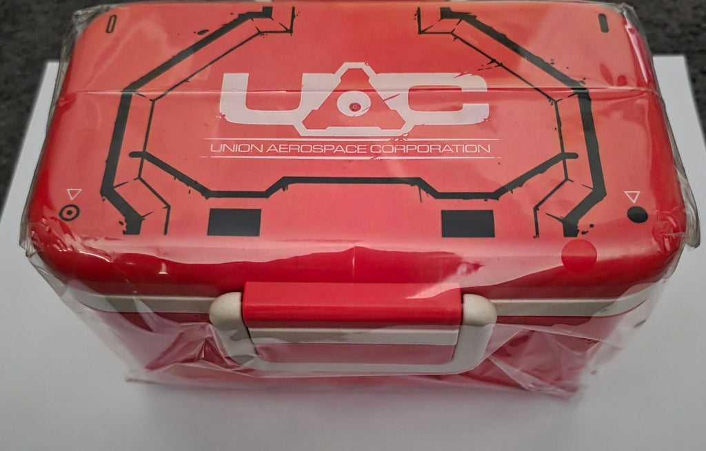 DOOM UAC Union Aerospace Corporation Red Metal Storage Tin Carry Case - Grown Up Kids