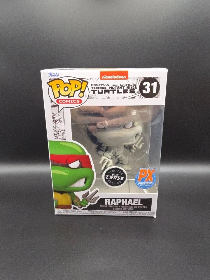 Funko Pop! Teenage Mutant Ninja Turtles: Raphael #31 (Black & White Chase Variant, PX Previews Exclusive + Wall Mount) - Grown Up Kids