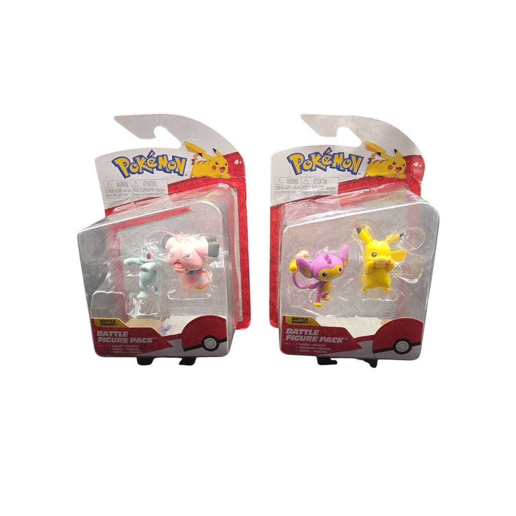 Jazwares Pokémon Battle Figures: Aipom & Pikachu / Machop & Swinub 2-Pack Lot (Damaged Packaging) - Grown Up Kids