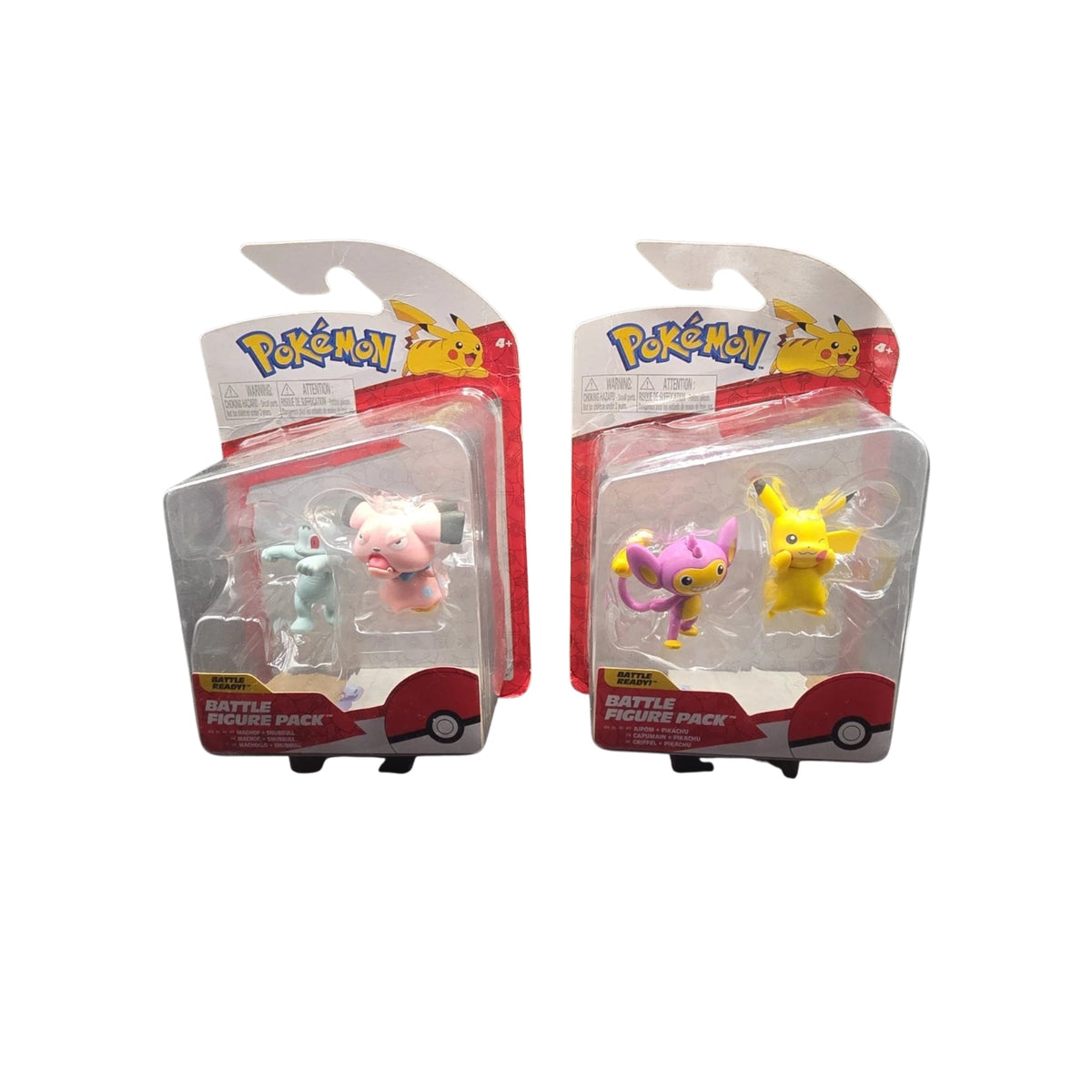 Jazwares Pokémon Battle Figures: Aipom & Pikachu / Machop & Swinub 2-Pack Lot (Damaged Packaging) - Grown Up Kids