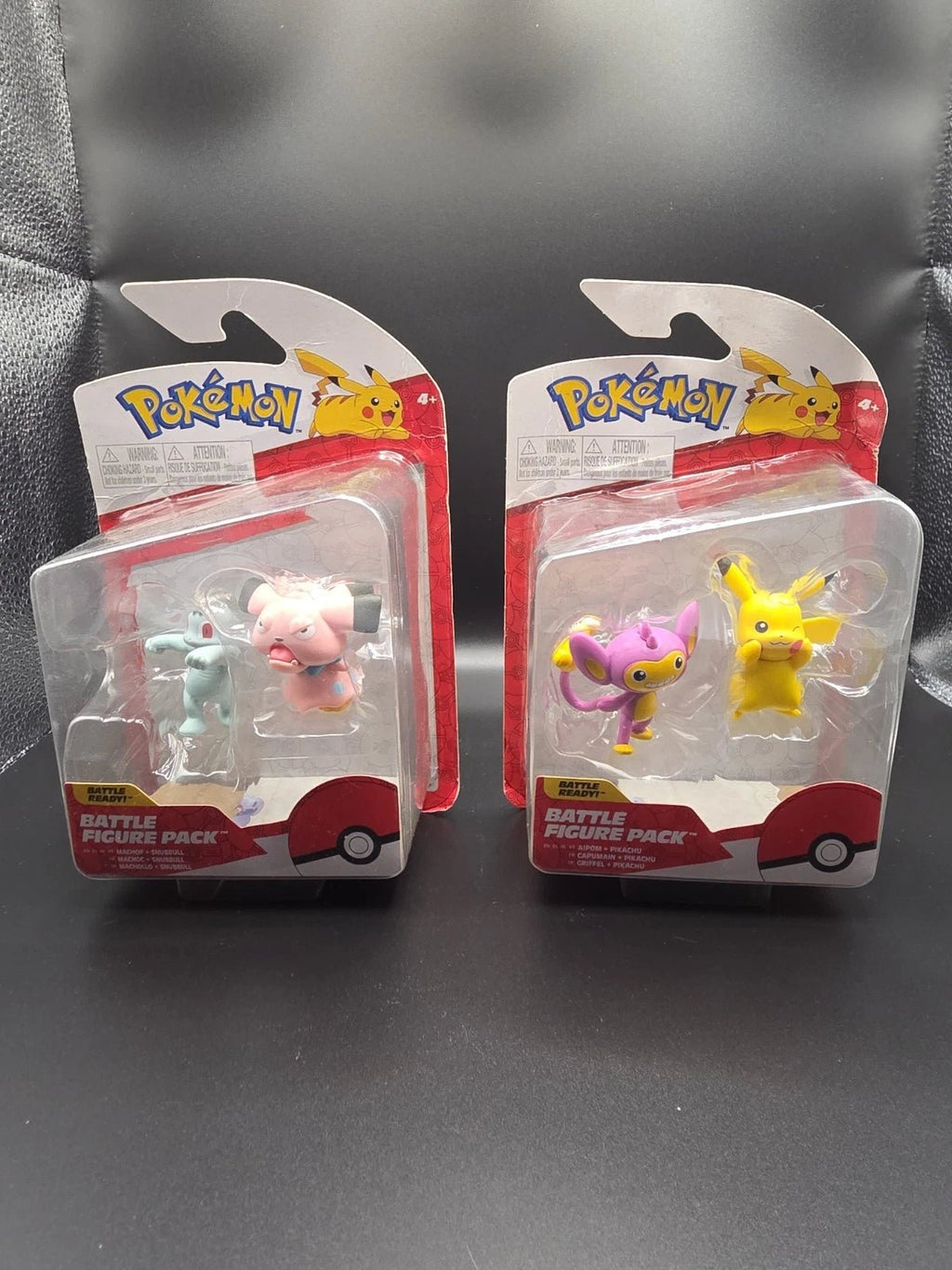 Jazwares Pokémon Battle Figures: Aipom & Pikachu / Machop & Swinub 2-Pack Lot (Damaged Packaging) - Grown Up Kids
