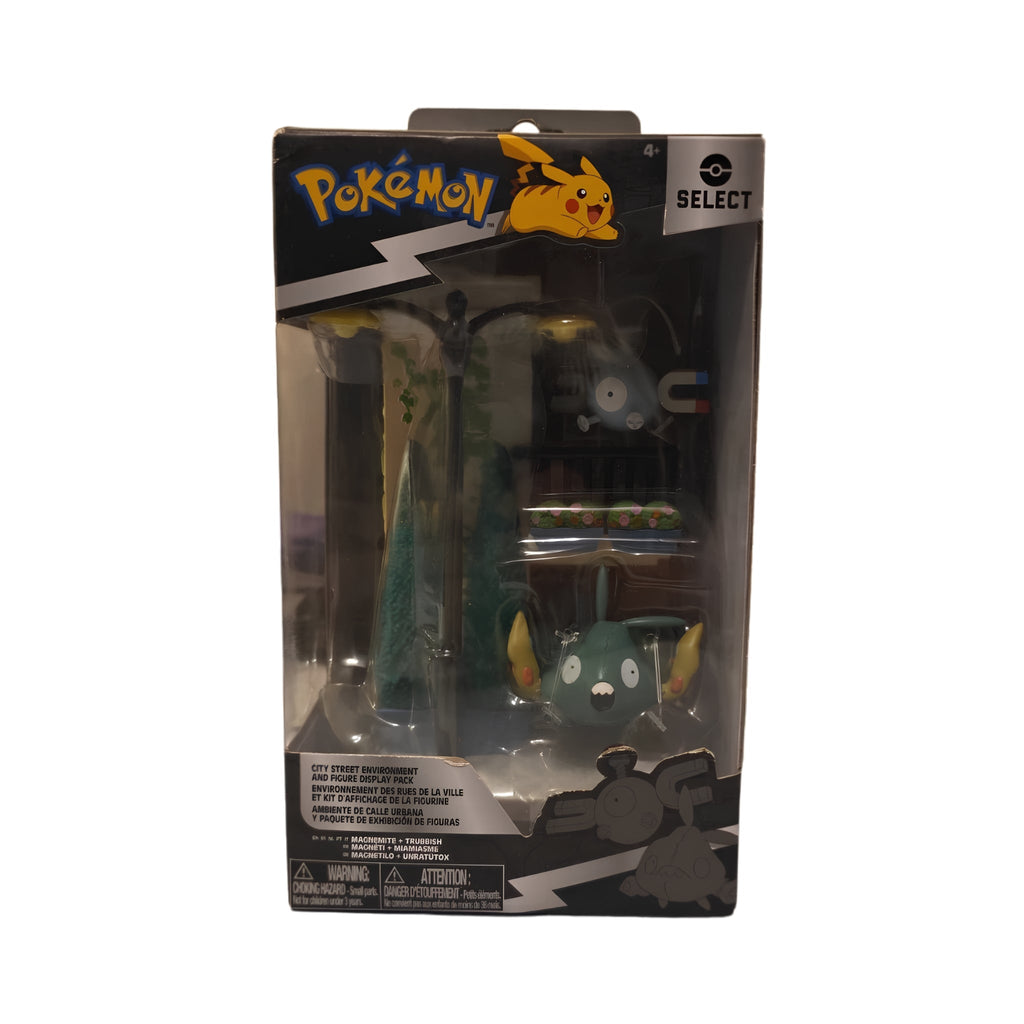 Jazwares Pokémon Select City Street Environment: Magnemite & Trubbish (Series 5) Figure Set - Grown Up Kids