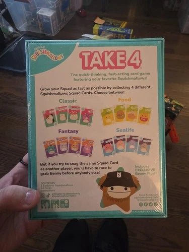 Kellytoy Squishmallows: Take 4 Card Game + Benny The Bigfoot Plush Set - Grown Up Kids