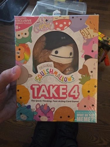 Kellytoy Squishmallows: Take 4 Card Game + Benny The Bigfoot Plush Set - Grown Up Kids