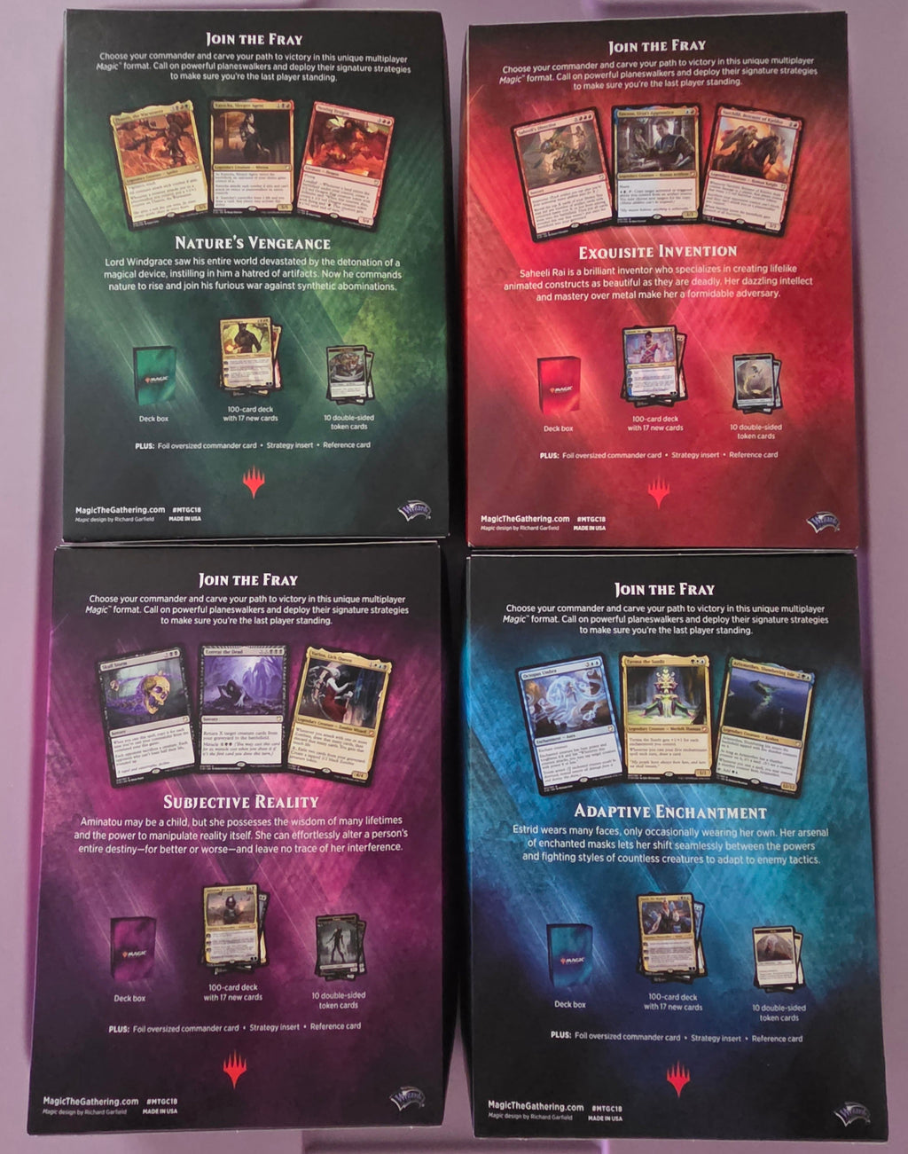 MTG Commander 2018 Deck Set of 4 Complete Lot Factory Sealed Magic The Gathering - Grown Up Kids