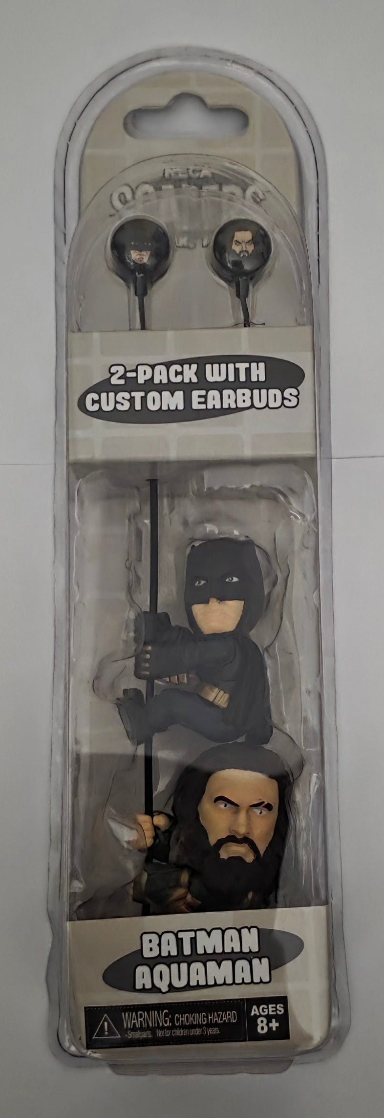NECA Scalers Batman & Aquaman Earbuds with Character Cable Clips 2-Pack - Grown Up Kids