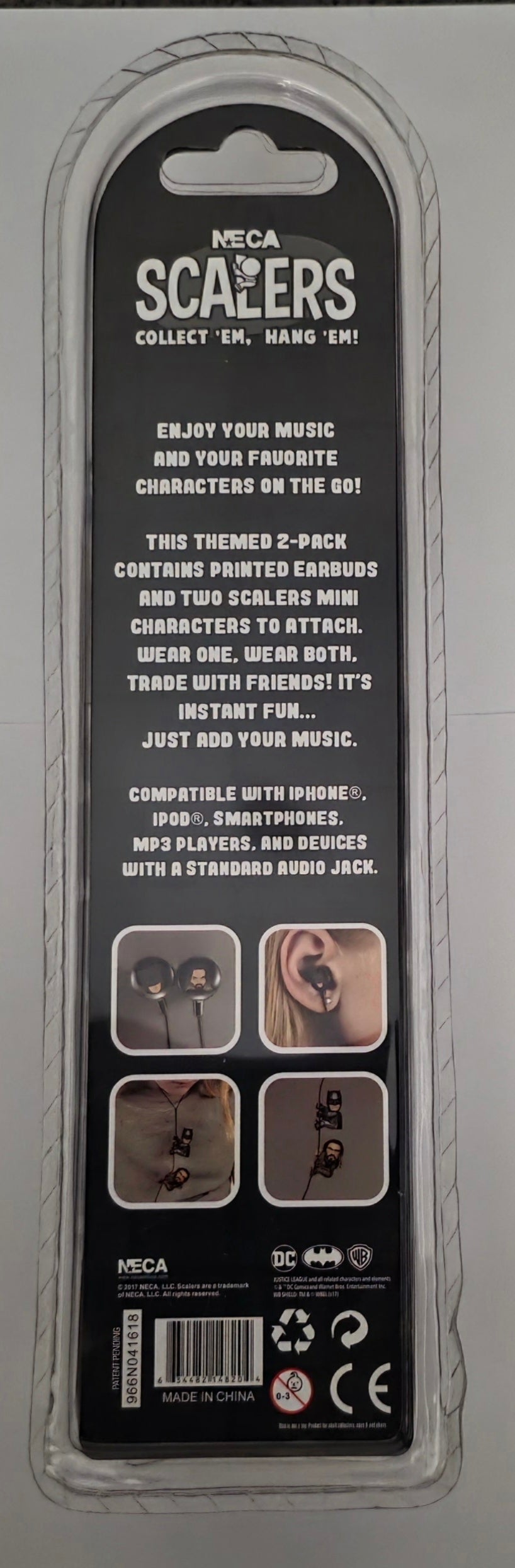 NECA Scalers Batman & Aquaman Earbuds with Character Cable Clips 2-Pack - Grown Up Kids