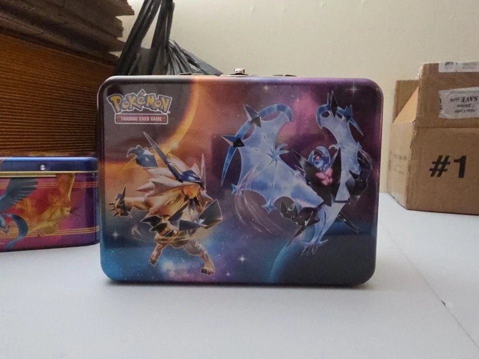 Pokémon TCG Metal Tin Storage Box Solgaleo Lunala Lycanroc Multicolor - Grown Up Kids