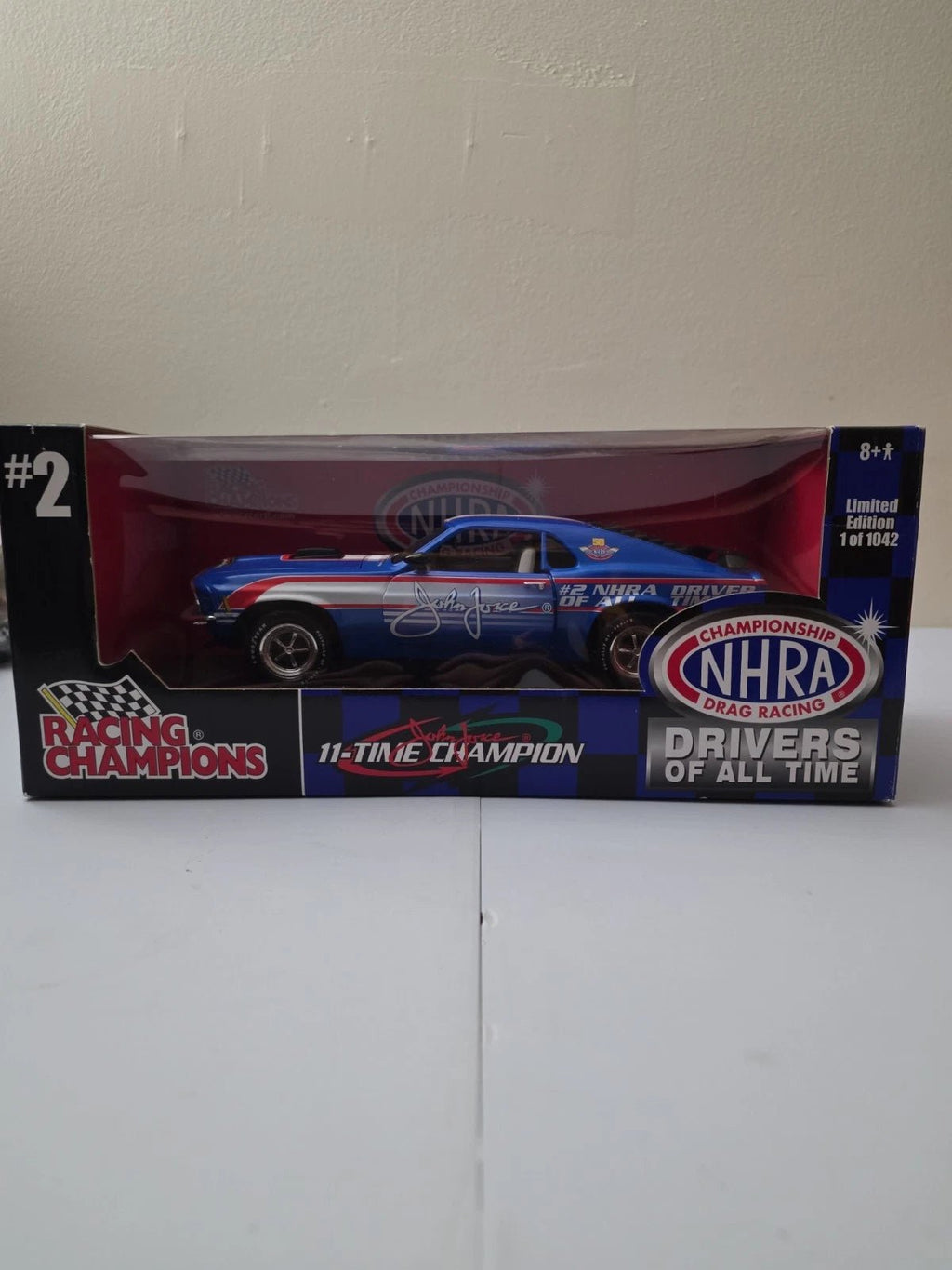 Racing Champions John Force #2 NHRA 1970 Ford Mustang Blue 1:18 Scale Diecast - Grown Up Kids