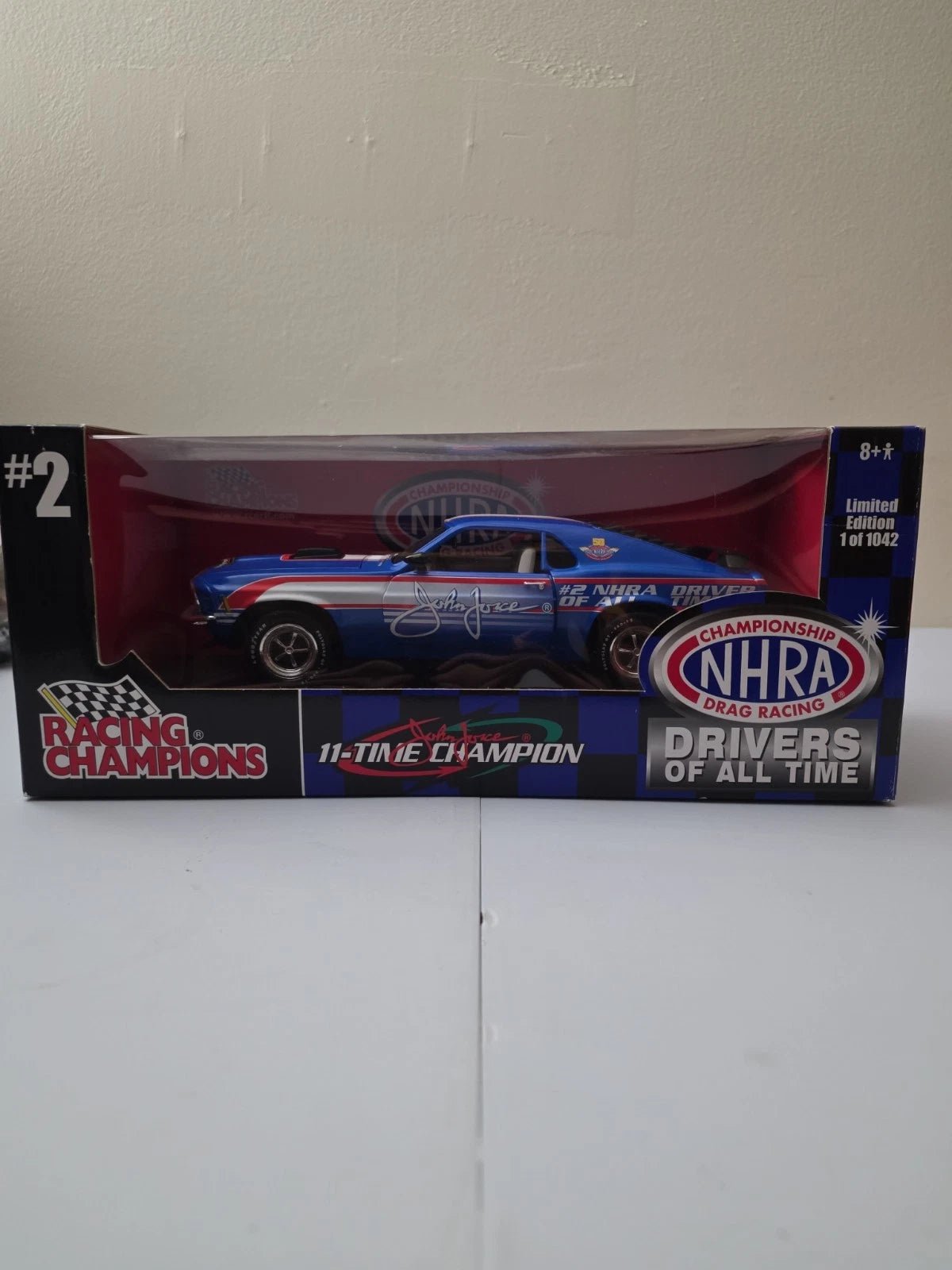 Racing Champions John Force #2 NHRA 1970 Ford Mustang Blue 1:18 Scale Diecast - Grown Up Kids