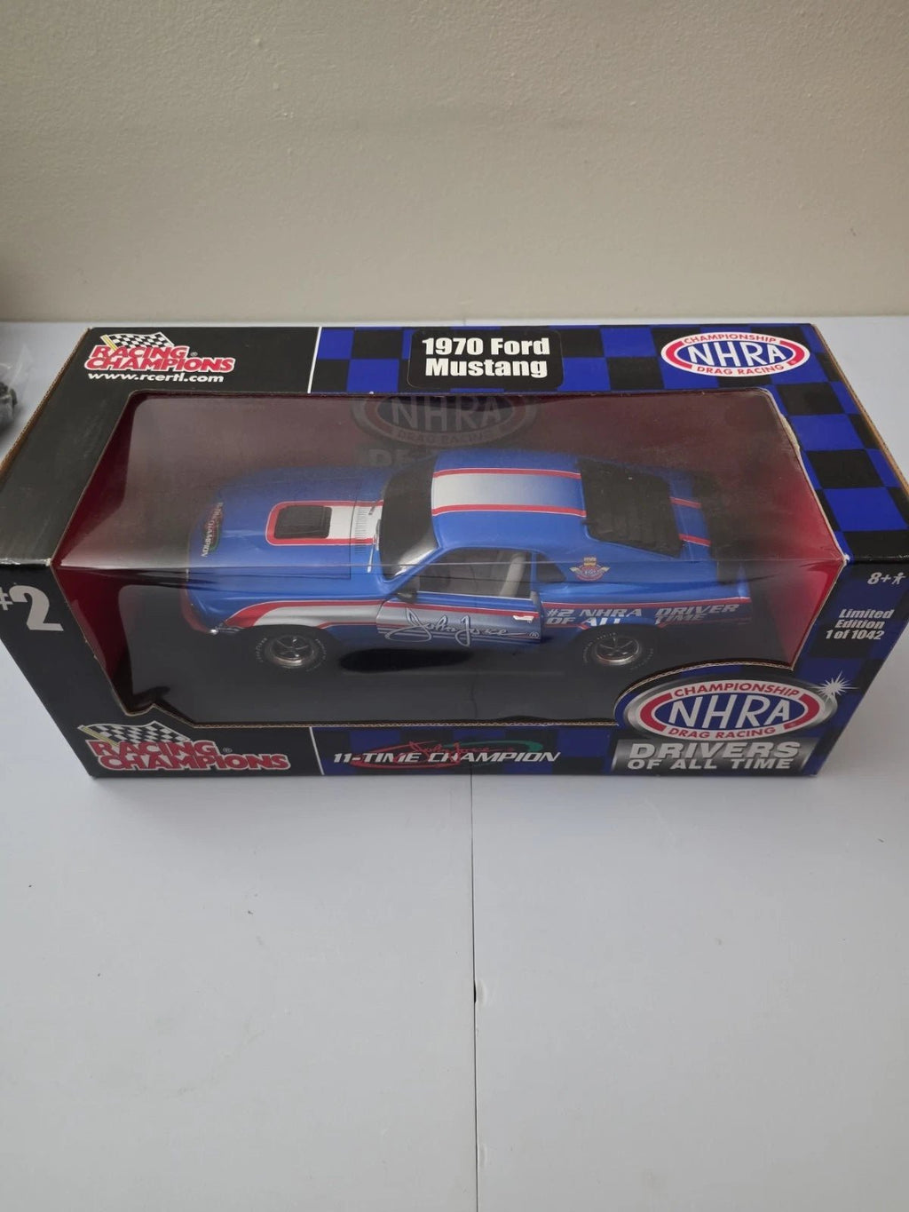 Racing Champions John Force #2 NHRA 1970 Ford Mustang Blue 1:18 Scale Diecast - Grown Up Kids