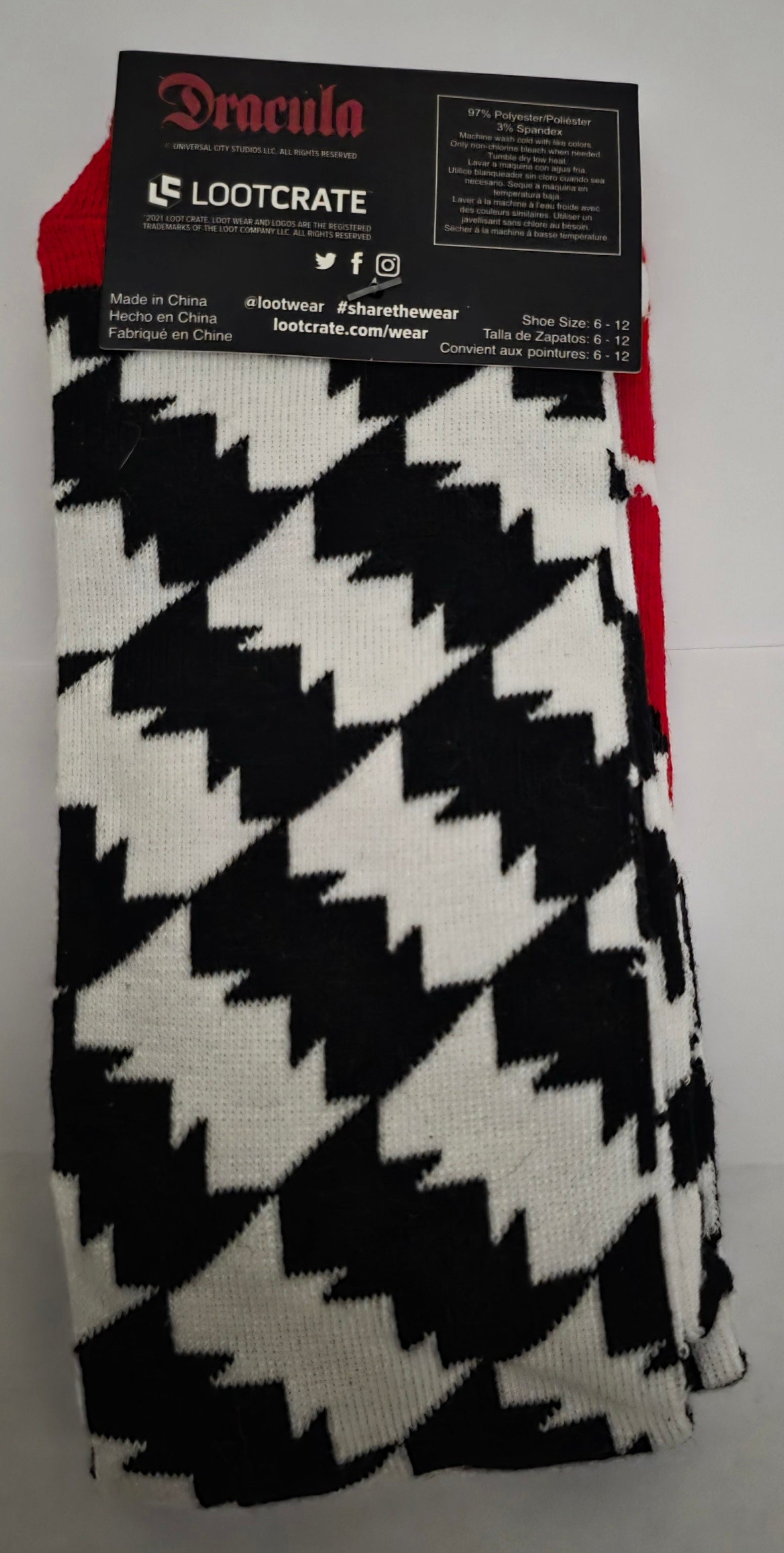 Dracula Loot Wear Exclusive Crew Socks Adult Size 6-12 Universal Monsters