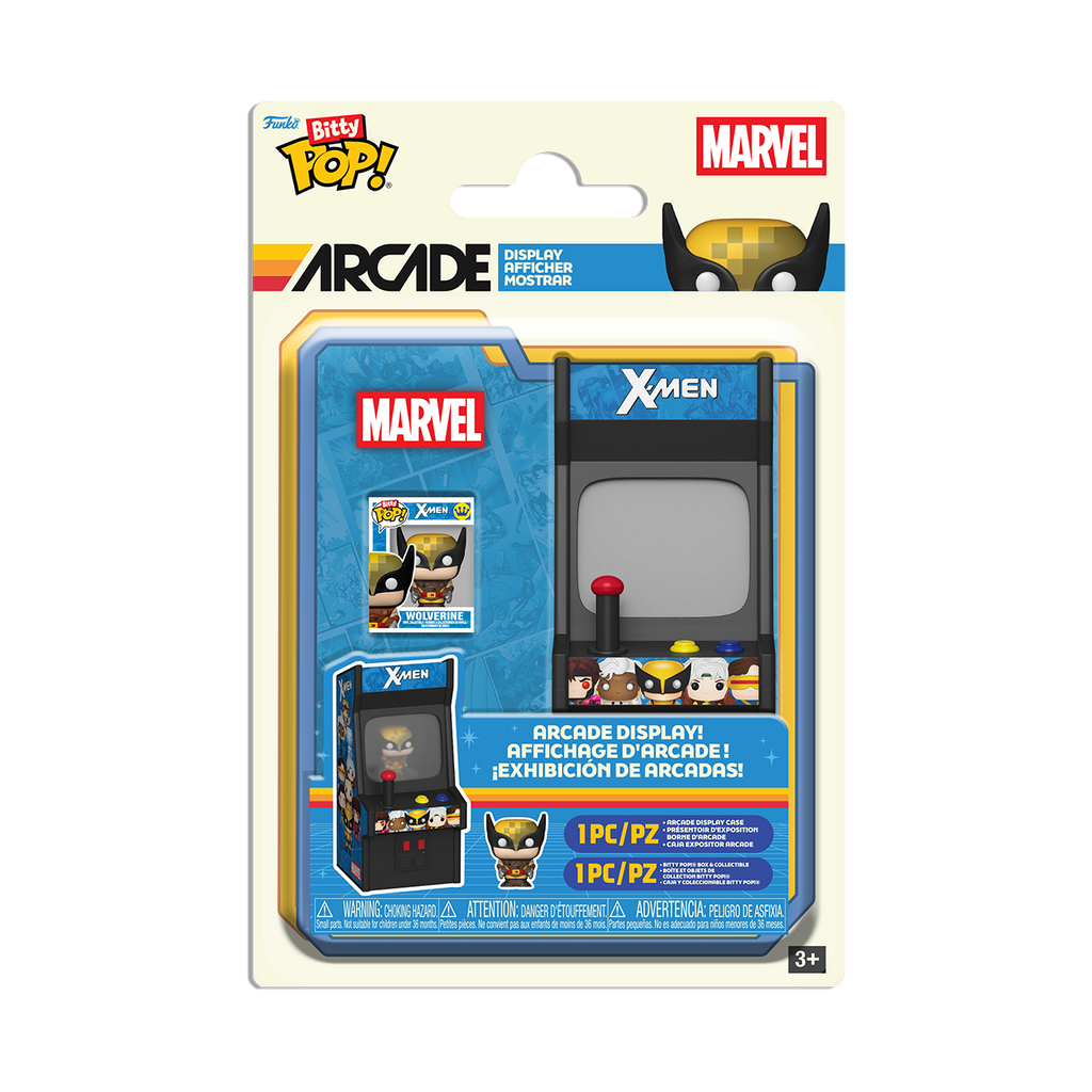Packaged Marvel X-Men Arcade Pop! display with colorful packaging on a white background