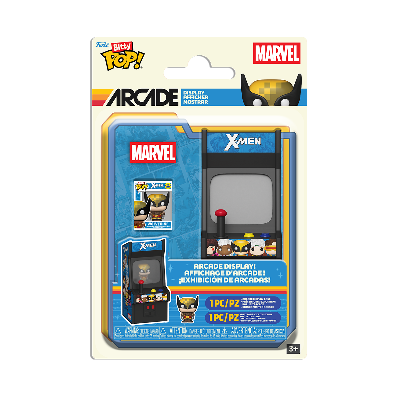 Packaged Marvel X-Men Arcade Pop! display with colorful packaging on a white background
