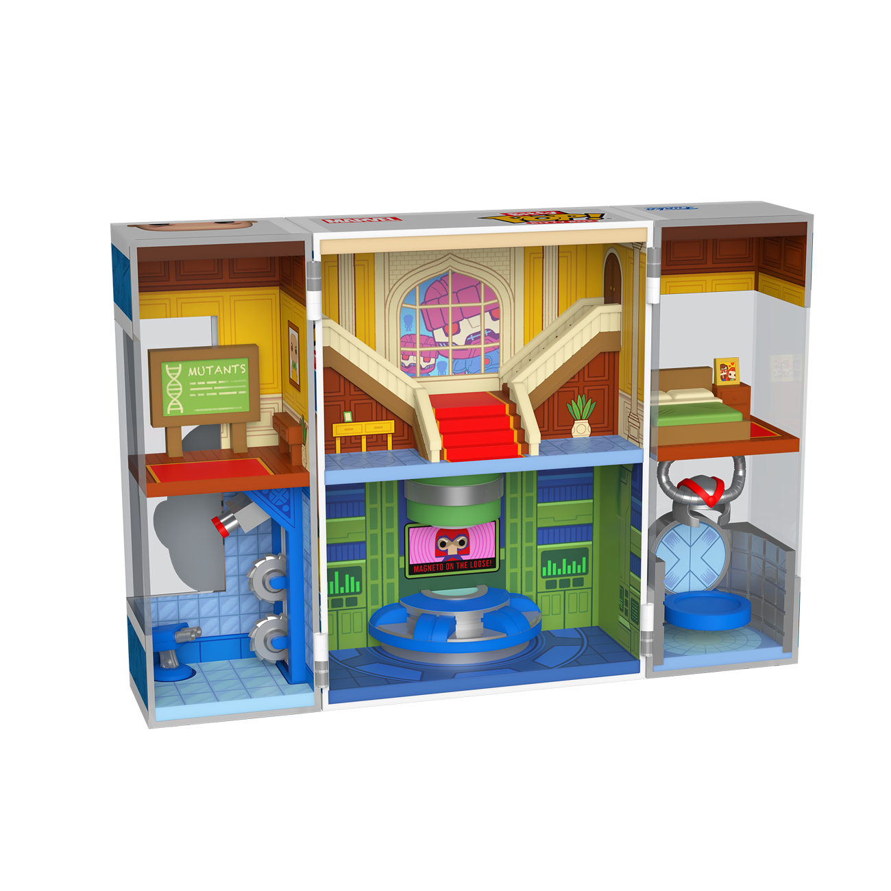 Toy house with colorful interior design on a white background