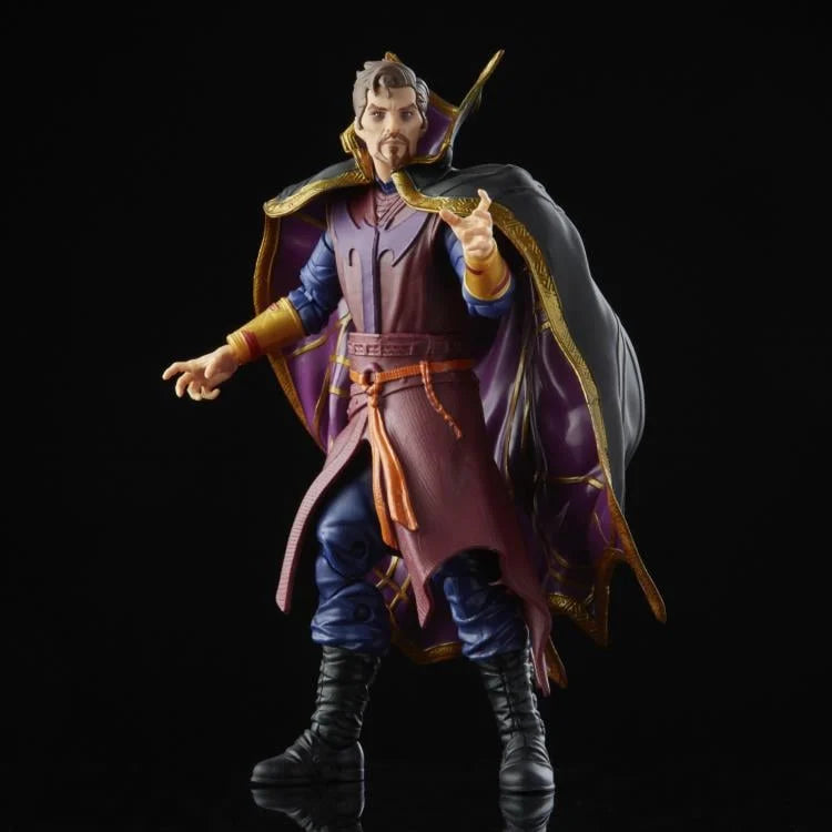 Action figure of a character in a purple outfit with a snake on a black background