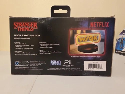 Stranger Things WSQK Radio Station Desktop Neon Light Yellow UKONIC USB Touch - Grown Up Kids
