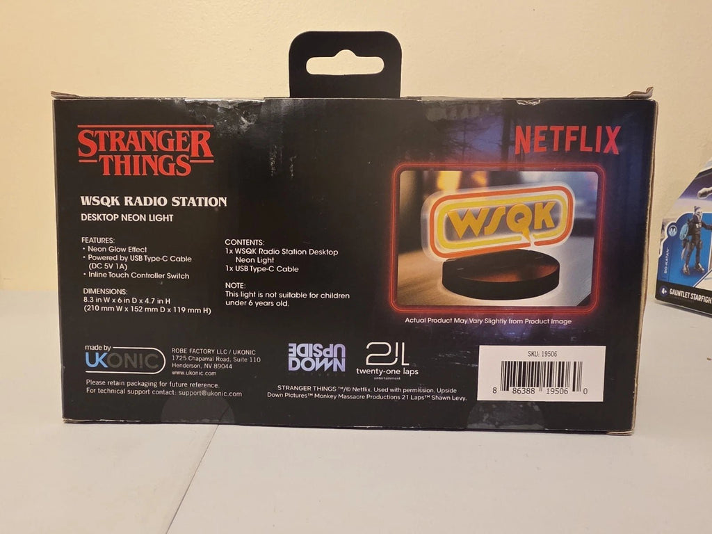 Stranger Things WSQK Radio Station Desktop Neon Light Yellow UKONIC USB Touch - Grown Up Kids