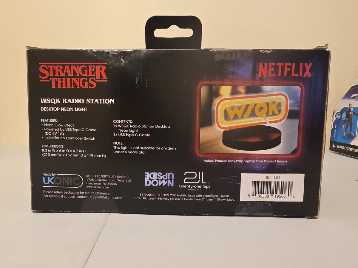 Stranger Things WSQK Radio Station Desktop Neon Light Yellow UKONIC USB Touch - Grown Up Kids