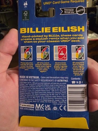 UNO Add-On Pack Billie Eilish Card Game for Family & Game Nights Travel Camping - Grown Up Kids