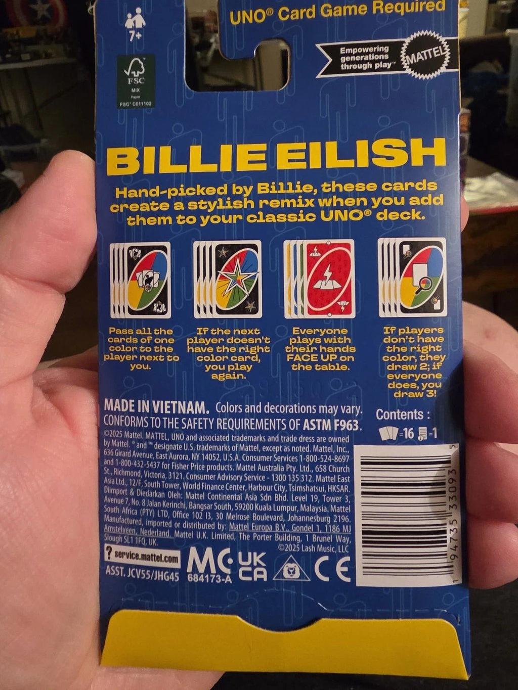 UNO Add-On Pack Billie Eilish Card Game for Family & Game Nights Travel Camping - Grown Up Kids