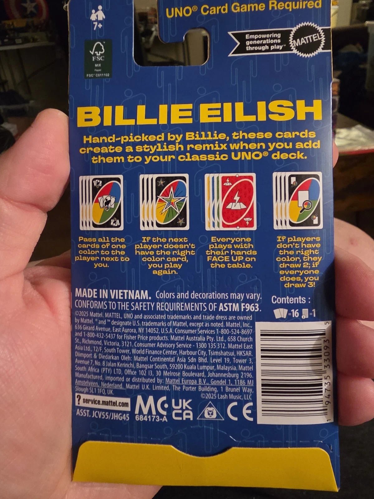 UNO Add-On Pack Billie Eilish Card Game for Family & Game Nights Travel Camping - Grown Up Kids