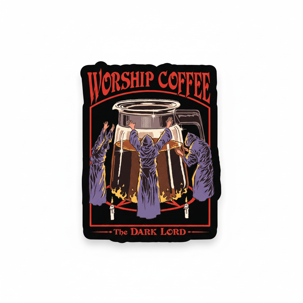 Worship Coffee The Dark Lord Funny Fridge Magnet - Ephemera - Grown Up Kids